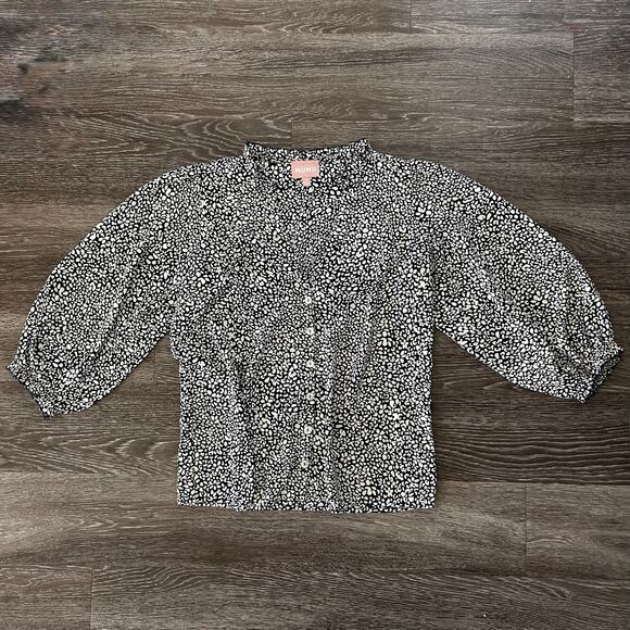 Show Me Your‎ Mumu Leopard Print Puff Sleeve Button Front Blouse - Picture 5 of 10